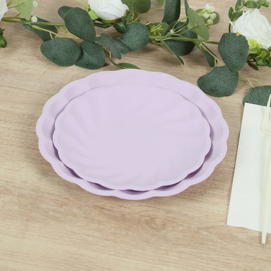 20 Pack Biodegradable Salad Plates in Lavender Lilac – 7inch Swirl Scalloped Composable