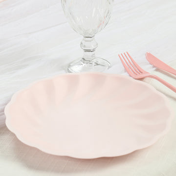 20 Pack Biodegradable Dinner Plates in Blush – 9" Swirl Scalloped Pastel Color Compostable Bamboo Party Plates, Elegant Disposable Tableware