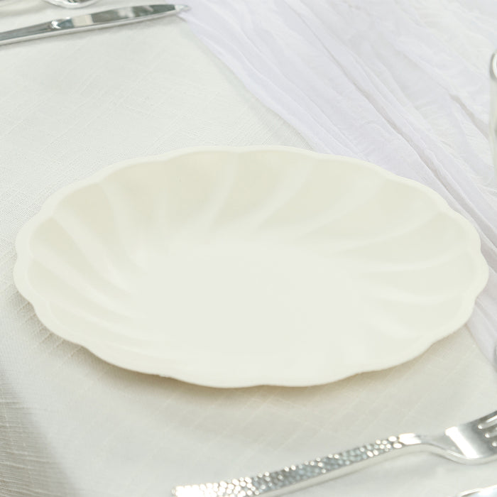 20 Pack Biodegradable Dinner Plates in Cream – Swirl Scalloped Pastel Color Composable