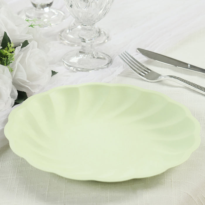 20 Pack Biodegradable Dinner Plates in Sage Green – Swirl Scalloped Pastel Color Composable