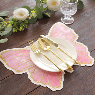 Experience the Beauty of Pink Gold Glitter Butterfly Disposable Table Mats