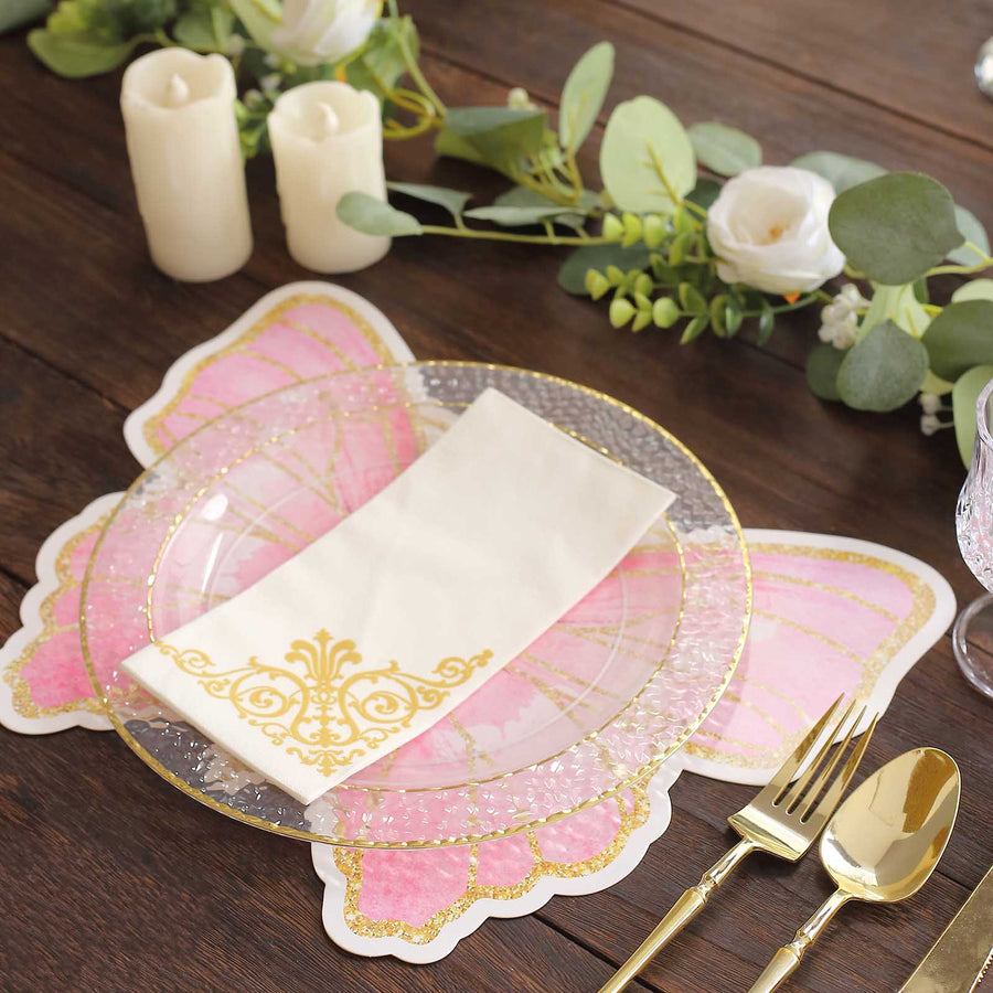 10 Pack Pink Gold Glitter Butterfly Disposable Table Mats, 14inch Cardboard Paper Placemats