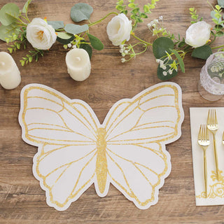 Convenience and Style in Bulk: White Gold Glitter Butterfly Disposable Table Mats
