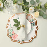 10 Pack White Rose Gold Cardboard Paper Placemats with Peony Flowers Print, Floral Disposable Ta