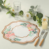 10 Pack White Rose Gold Cardboard Paper Placemats with Peony Flowers Print, Floral Disposable Ta