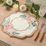 10 Pack White Rose Gold Cardboard Paper Placemats with Peony Flowers Print, Floral Disposable Ta