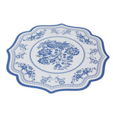 10 Pack White Blue Cardboard Paper Table Mats with French Toile Pattern, 13inch Round Disposable