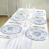 10 Pack White Blue Cardboard Paper Table Mats with French Toile Pattern, 13inch Round Disposable