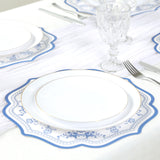 10 Pack White Blue Cardboard Paper Table Mats with French Toile Pattern, 13inch Round Disposable