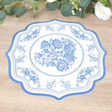 10 Pack White Blue Cardboard Paper Table Mats with French Toile Pattern, 13inch Round Disposable