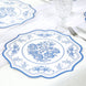 10 Pack White Blue Cardboard Paper Table Mats with French Toile Pattern, 13inch Round Disposable