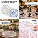 13-inch damask floral cardboard placemats in pastel colors for elegant table settings