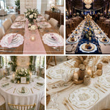 Floral-patterned round placemat with scalloped rim, ideal for charger plate layering and table dé...