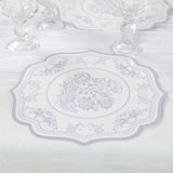 10 Pack White Lavender Cardboard Paper Table Mats with French Toile Pattern, 13inch Lilac Round