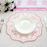 10 Pack White Pink Cardboard Paper Table Mats with French Toile Pattern, 13inch Round Disposable