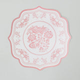 10 Pack White Pink Cardboard Paper Table Mats with French Toile Pattern, 13inch Round Disposable