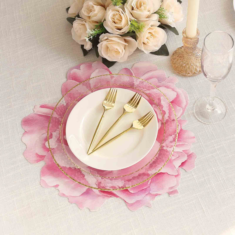 10 Pack Pink Peony Flower Disposable Table Mats, 14" Cardboard Paper Floral Placemats - 400GSM