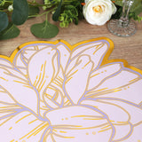 10 Pack Lavender Peony Cardboard Paper Table Mats with Gold Foil Edges