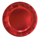 Red Disposable 13inch Charger Plates, Cardboard Serving Tray, Round with Leathery Texture#whtbkgd