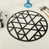 6 Pack Black Laser Cut Geometric Triangle Cardboard Dining Table Mats, Round Disposable Placemat