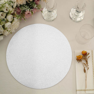 Add Sparkle and Elegance to Your Dining Experience with Silver Glitter Round Disposable Dining Placemats