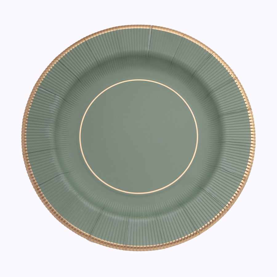 25 Pack Sage Green Sunray Heavy Duty Paper Charger Plates with Gold Rim, 13inch Round#whtbkgd