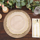 6 Pack Natural 13inch Paper Charger Plates With Walnut Wood Design, Round Disposable Serving Plates
