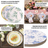 6 Pack White Pink Peony Flowers Print Cardboard Paper Charger Plates with Gold Rim, 13inch Round