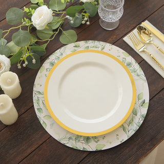 Create a Serene Oasis with White Green Eucalyptus Leaves Charger Plates