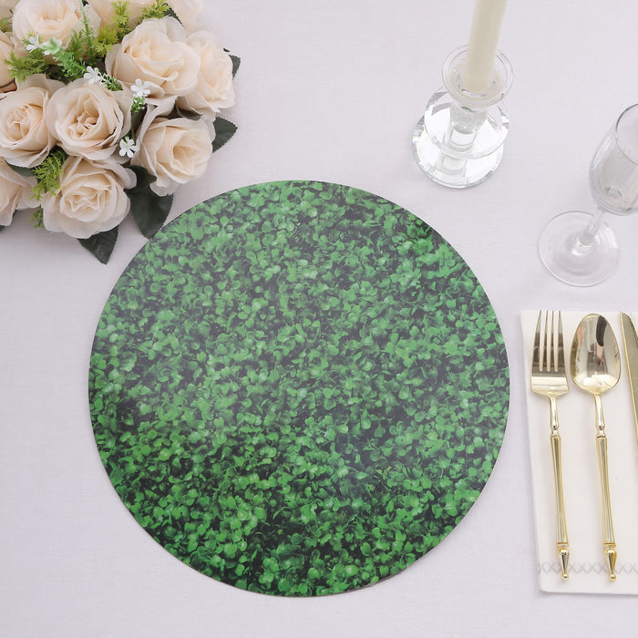 6 Pack Green Boxwood Leaf Print Disposable Dining Table Mats, 13inch Round Cardstock Paper Placemats