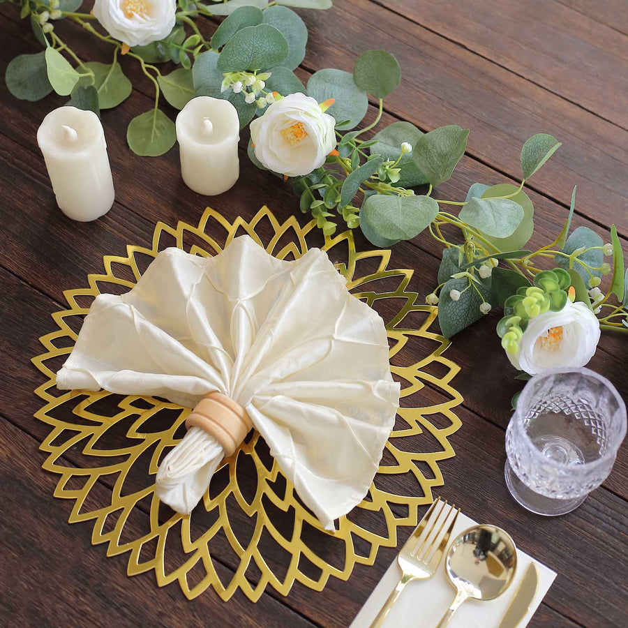 6 Pack Metallic Gold Laser Cut Hibiscus Flower Disposable Table Mats, 13" Round Cardboard Placemats - 400GSM
