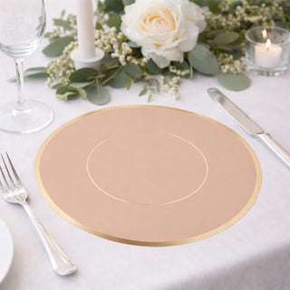 Elegant beige placemat with gold trim, perfect for dining settings.