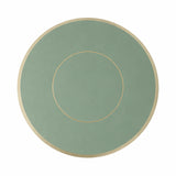 Green round placemat with gold trim on a white background #whtbkgd