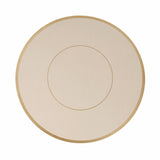 Round beige plate with gold rim detail. #whtbkgd