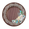 25 Pack Brown Rustic Wood Print 13inch Disposable Charger Plates With Floral Lace Rim#whtbkgd