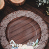 25 Pack Brown Rustic Wood Print 13inch Disposable Charger Plates With Floral Lace Rim