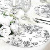 10-Pack Disposable Table Placemats in French Toile Print 13inch White/Black - Chic Floral