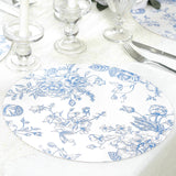 10-Pack Disposable Table Placemats in French Toile Print 13inch White/Blue - Chic Floral