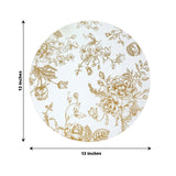 6 Pack White Gold Cardboard Paper Charger Plates in French Toile Floral Pattern, 13 Round