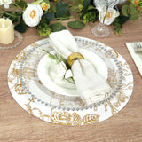 6 Pack White Gold Cardboard Paper Charger Plates in French Toile Floral Pattern, 13 Round