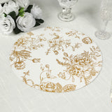 6 Pack White Gold Cardboard Paper Charger Plates in French Toile Floral Pattern, 13 Round