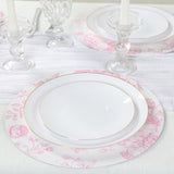 10 Pack 13inch Disposable Placemats in French Toile Floral Pattern, White Pink Cardboard Paper