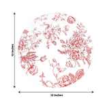 10-Pack Disposable Table Placemats in French Toile Print 13inch Matte White/Red