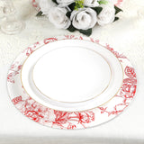 10-Pack Disposable Table Placemats in French Toile Print 13inch Matte White/Red