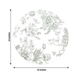 10-Pack Disposable Table Placemats in French Toile Print 13inch Matte White/Sage Green