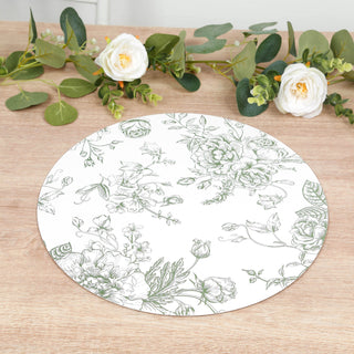 Matte Sage Green and White French Toile Disposable Placemats