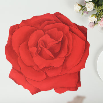 10 Pack Red Rose Flower Disposable Table Mats, 14" Floral Cardboard Paper Placemats - 400GSM