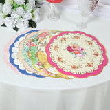 24 Pack Mixed Floral Tea Party Paper Table Mats with Scalloped Rim