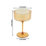 Amber ribbed glass dessert cup with measurements.