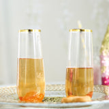 12 Pack Plastic Champagne Glasses in Clear with Gold Rim, Reusable Lightweight Champagne